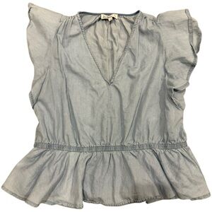 Sam Edleman Women's Baby Blue Flutter Sleeve Peplum Blouse